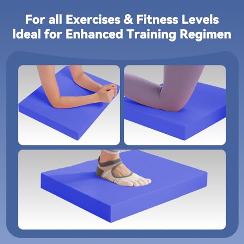 Extra Large Yoga Exercise Balance Pad - Thick Non-Slip Stability Cushion for Pilates and Exercise - High Density Foam Trainer for Core Strength Home Gym - Bonus: 10-Position Resistance Band!