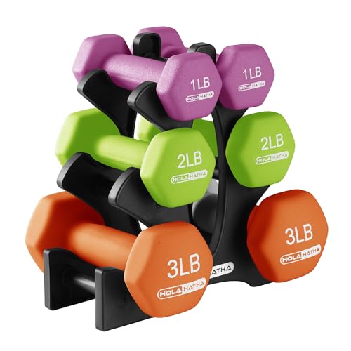 Neoprene Dumbbell Weights Set w/Rack, Home Gym Equipment - Portable Weighted Exercise Dumbbells for Fitness, Training, and Lifting Workouts - color: Multicolor, size: 12 LB