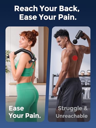 Dual Head Massage Gun for Back Pain Relief, 3-in-1 Percussion Massager with Detachable Long Extension Handle,Deep Tissue Muscle Massager for Neck, Shoulder, Leg, Gift for Men Women Dad Mom