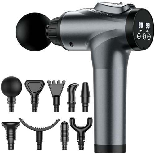 APHERMA Massage Gun, Muscle Massage Gun for Athletes Handheld Electric Deep Tissue Back Massager, Percussion Massage Device for Pain Relief with 30 Speed Levels 9 Heads - color: Grey