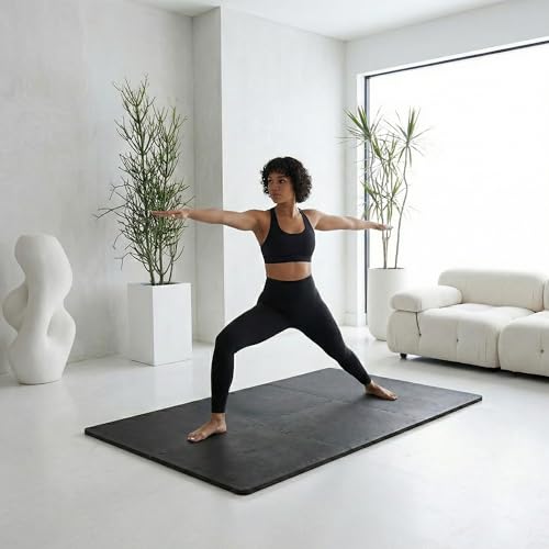 BalanceFrom Puzzle Exercise Mat 1/2" Thick, EVA Interlocking Foam Floor Tiles for Home Gym, Mat for Home Workout Equipment, Floor Padding for Kids, Black, 24 in x 24 in x 1/2 in, 24 Sq Ft - 6 Tiles