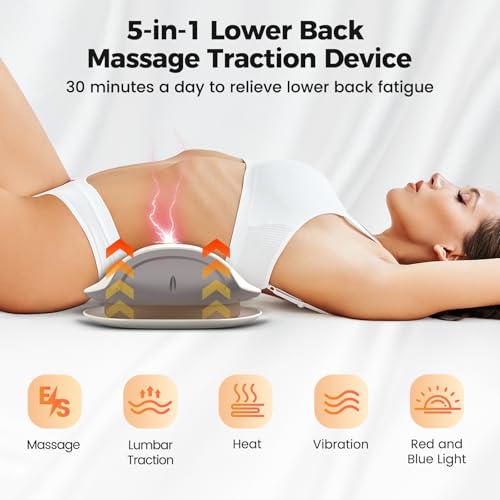 Quadruple Fusion Lower Back Massager for Back & Sciatica Pain Relief, Back Stretcher for Spinal Decompression, Lumbar Traction Device with Rocking Stretch & Height Adjust, Relaxation & Exercise Gift