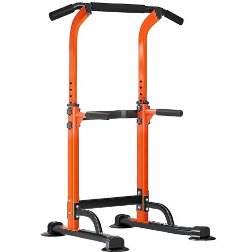 SogesPower Power Tower Dip Station Pull Up Bar for Home Gym Adjustable Height Strength Training Workout Equipment,Pull Up Bar Station - color: Orange