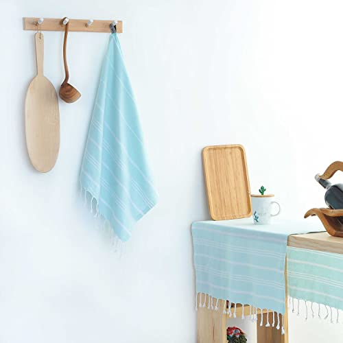Cacala 100% Turkish Cotton Kitchen Tea Towels, Highly Absorbent Luxury Soft Quick Drying Dish Towel with Hanging Loop for Gym, Yoga, Bath, Sports, Cleaning and Kitchen (23 x 36), Aquamarine - color: Aquamarine