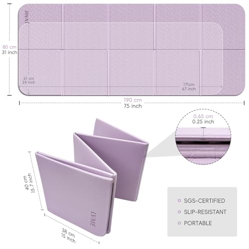 LVME Foldable Yoga Mat for Travel – 75"x31.5" Large POE Exercise Mat with Storage Pouch, Fits Suitcase & Backpack,6mm Non-Slip Surface for Yoga, Pilates, Gym & Outdoor Workouts