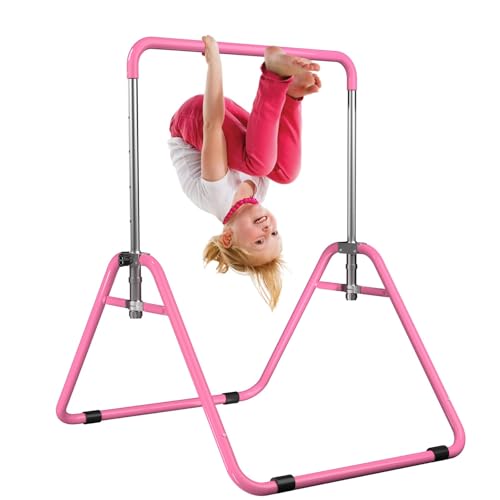 Kids Gymnastics Bar Gymnastic Equipment for Home Adjustable Height Gymnastic Training Bar Gymnastic Stuff for 3-7 Years Old Girls - color: Basic- Pink
