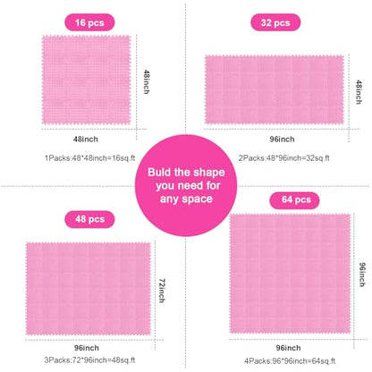 Foam Floor Tiles Foam Floor Mats Play Mats Bulk with Borders Interlocking for Bedroom Gym Nursery(11.8 x 11.8 Inch,Light Pink)