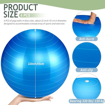 Hungdao 6 Pack Exercise Ball Bulk Inflatable Pregnancy & Workout Ball 22 Inch Heavy Duty Pilates Ball for Yoga Stretching Therapy Balance Physical Fitness - color: Blue