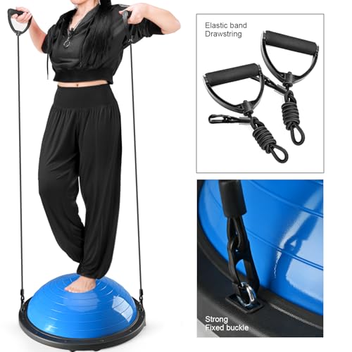 Half Balance Ball Trainer, Half Yoga Exercise Ball with Resistance Bands and Foot Pump, Balance Trainer for Stability Training, Strength Exercise Fitness, Home Gym Workout Equipment - color: Blue