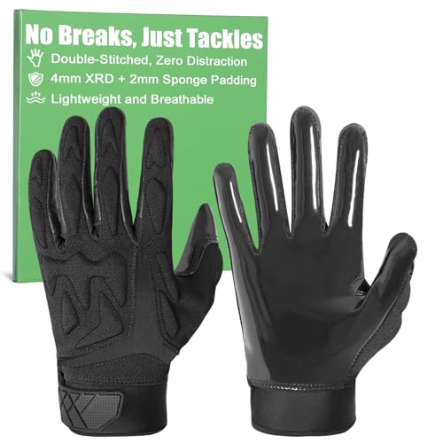 Lineman Football Gloves for Adults, White and Black Padded Football Gloves for Men, Offensive Defensive Lineman Glove - color: Black, size: X-Large