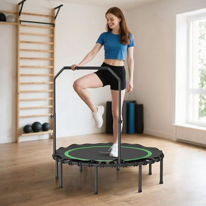 40/48 Inch Foldable Fitness Trampoline – Adjustable Foam Handle, Quiet Stable Rebounder for Home Gym, Kids & Adults – Indoor/Outdoor Exercise Equipment