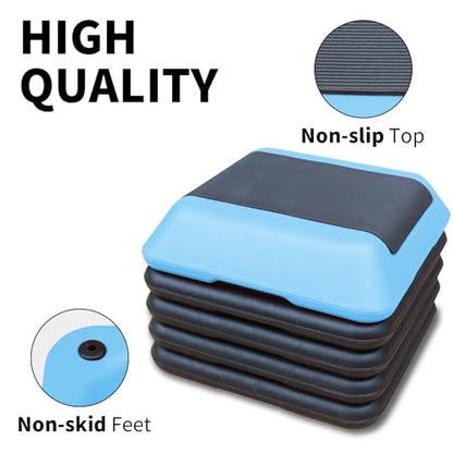 Height-Adjustable Step Aerobics Platform Fitness Equipment Stepper Trainer Exercise Step Platform with 4 Riser Blue