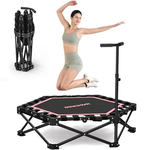 Foldable Mini Trampoline, 42'' Rebounder Trampoline with Adjustable Foam Handle, Fitness Trampoline for Indoor, Outdoor, Home Gym,Max Load 460lbs