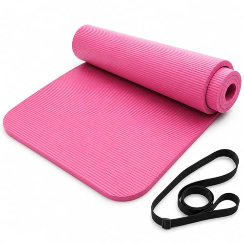 Non Slip Yoga Mat, Extra Thick TPE Exercise Mats for Home Workout with Carrying Strap, Durable Anti-Tear Fitness Mat for Pilates Stretching Gym - color: Red