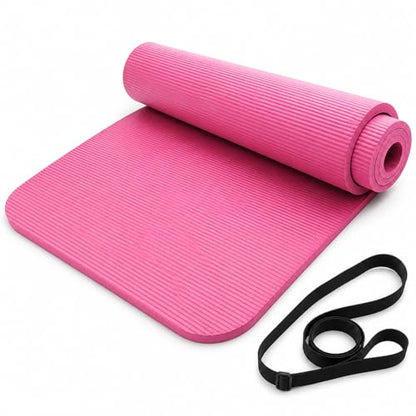 Non Slip Yoga Mat, Extra Thick TPE Exercise Mats for Home Workout with Carrying Strap, Durable Anti-Tear Fitness Mat for Pilates Stretching Gym - color: Red