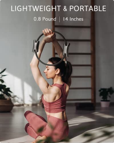 Pilates Ring Set – 14" Anti-Deformation Magic Circle with Padded Handles, Mini Ball, Resistance Bands, Guide & Bag - color: Black