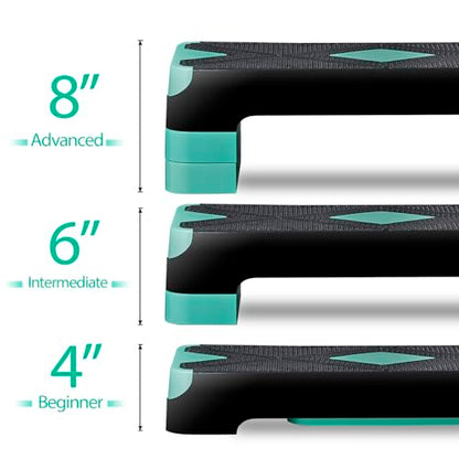 26.5" Aerobic Step Platform, Adjustable Height Exercise Workout Stepper, Stackable Risers Stepper for Exercise at Home Gym Workouts Fitness Equipment, Green