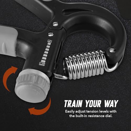 Spalding - Adjustable Hand Grip Strengthener, 22-88 lbs Resistance Hand Gripper for Forearm Wrist Finger Training, Anti Slip Ergonomic Handle Grip Trainer for Home Gym Fitness (Black)