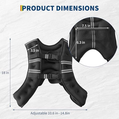 Weighted Vest 12lbs-30lbs Adjustable for Men & Women, Strength Training Weight Vest with Reflective Stripe, Pocket for Running, Workout, Weight Loss, Home Gym - size: 20 LB