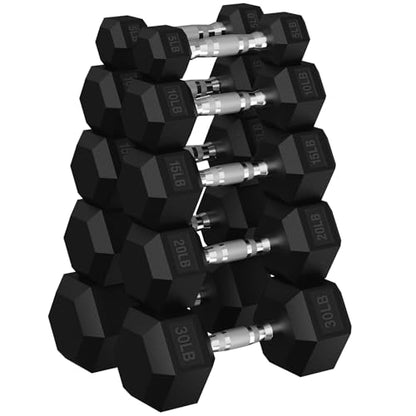 HANDBODE Rubber Coated Hex Dumbbell Set, 90-640 lb - size: 160 lb set (pair of 5, 10, 15, 20, 30)