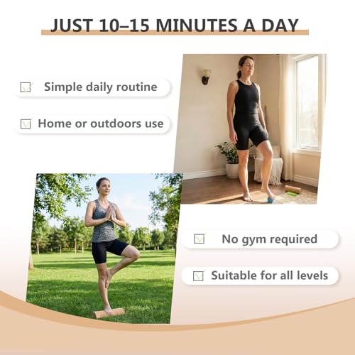 Cork Balance Board, Premium Cork 4-in-1 Foot & Ankle Strengthener Kit, Balance Trainer with Massage Roller & Ball, Toe Resistance Bands, Carrying Bag, Exercise Guide & Training Log for Mobility, Balance & Foot Function