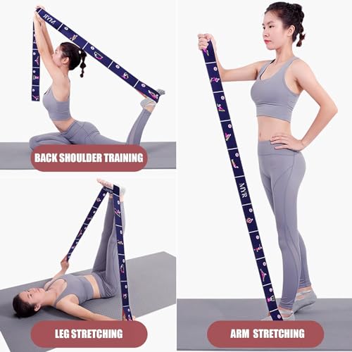 Stretching Strap with Loops, Improve Body Flexibility Elastic Yoga Stretching Strap Backbend Assist Trainer Leg Stretch Strap Home Gym Equipment for Pilates Splits Ballet Dance Gymnastics Rehab