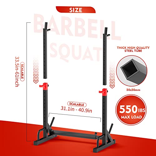 Adjustable Squat Rack, Barbell Rack, Bench Press 550 LBS Max Load Multi-Function Home Gym Weight Lifting Dumbbell Racks Stands - Great for Beginners and Professional Use