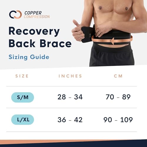 Copper Compression Back Brace. Copper Infused Lumbar Support for Lower Back Relief, Sciatica, Herniated Disc, Scoliosis, Pain & Strains. Adjustable & Breathable. Fits Men & Women (Waist 36" - 42") - size: Large/X-Large (Pack of 1)