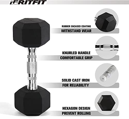RitFit Rubber Hex Dumbbell Set with Storage Weight Rack - style: 180 LBS (5-35LB)