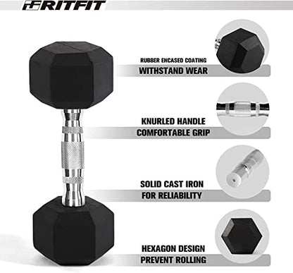 RitFit Rubber Hex Dumbbell Set with Storage Weight Rack - style: 180 LBS (5-35LB)