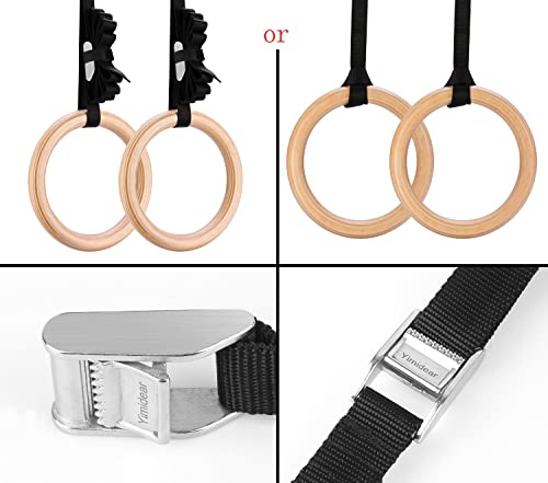 Wood Olympic Rings, Gymnastic Rings with Buckle Straps, Wooden Fitness Gym Rings for Strength Training, Crossfit, Pull Ups and Dips