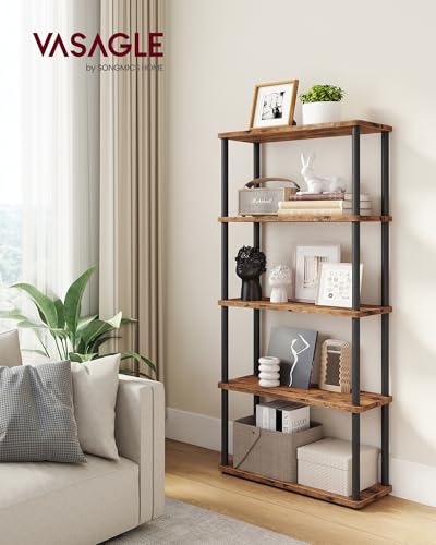 VASAGLE 5-Tier Shelf, Storage Shelves, Bookcase with Shelves, Living Room - color: Rustic Brown + Ink Black, size: 5 Tiers (23.6"W)