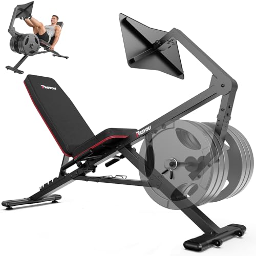 PASYOU Adjustable Weight Bench for Home Gym, Leg Press Machine – Adjustable Foot Plate Weight Bench with Leg Press, Compact Fitness Bench for Glutes, Quads, Compatible with 1'' and 2'' Weight Plates