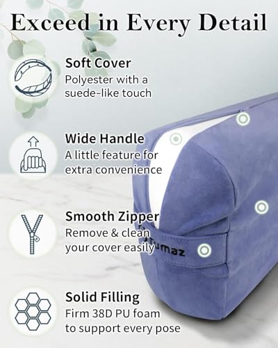 Tumaz Yoga Bolster and Block Bundle: Restorative Pillow with Strap & Non-Slip Cork/EVA Blocks Set, Machine Washable, Includes E-Book