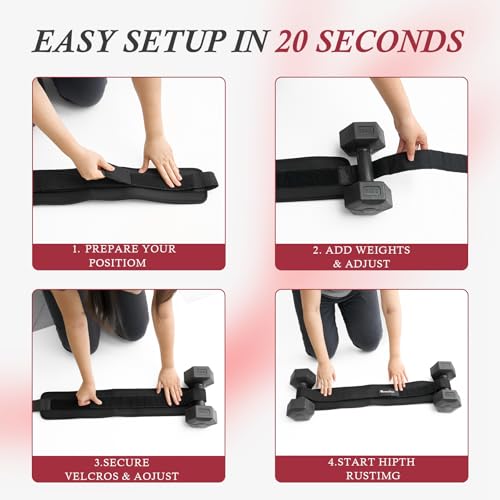 Seektop Adjustable Hip Thrust Belt Slip-Resistant Padding Booty Belts for Glutes - Fits Dumbbells Kettlebells Plates Up to 400 LBS for Gym Home & On-The-Go Workouts