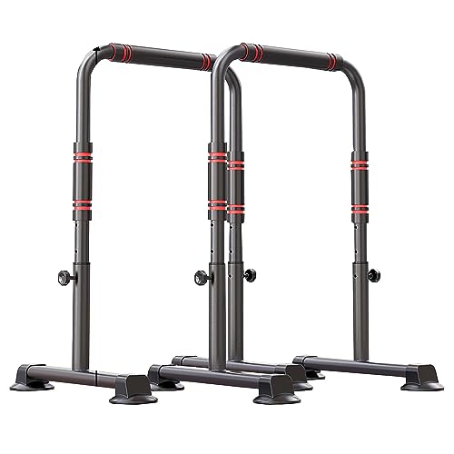 Dip Station, Dip Stand, Heavy Duty Dip Bar, Adjustable Parallel Bars 440LBS Loading Capacity for Home Workout Calisthenics Strength Training - color: Black Red