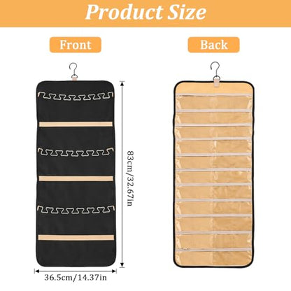 2pcs Double-Sided Hanging Jewelry Organizer for Closet with 48 Pockets & 21 Necklace Hooks Wall Mount Earring Holder Organizers Bracelet Necklace Display Hanger for Women Closet Wall Rings Display