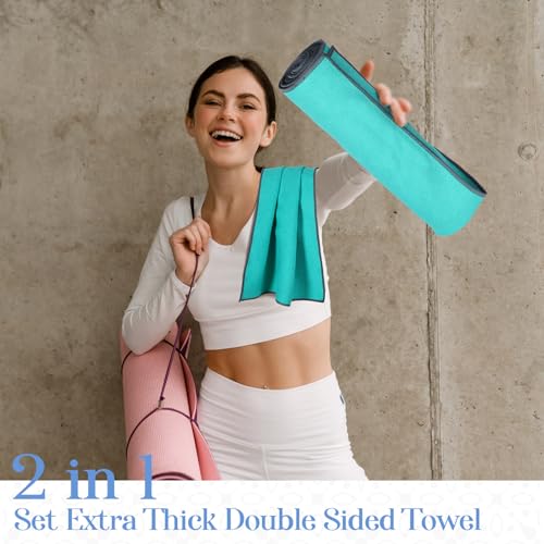 Peryiter 12 Pack Yoga Towel for Hot Yoga, Non Slip 2 in 1 Set Extra Thick Pilates Mat Towel Double Sided Microfiber Super Absorbent and Sweat Blankets for Workout Gym Fitness Men Women
