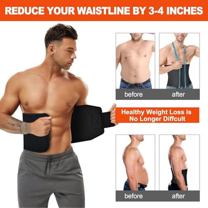 AMZBOSS Waist Trainer for Women & Men, Sweat Band Waist Trimmer Sweat Belts - color: Black+pocket, size: Medium
