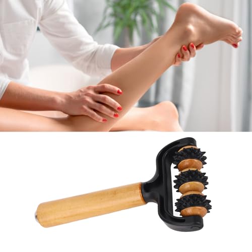 Handheld Spiky Massage Balls Roller, 3 Wheels Spiky Point Muscle Massage Roller with Wood Handle, Muscle Relaxation Tools for Foot Arm Body Neck Leg Pain Pressure Relief
