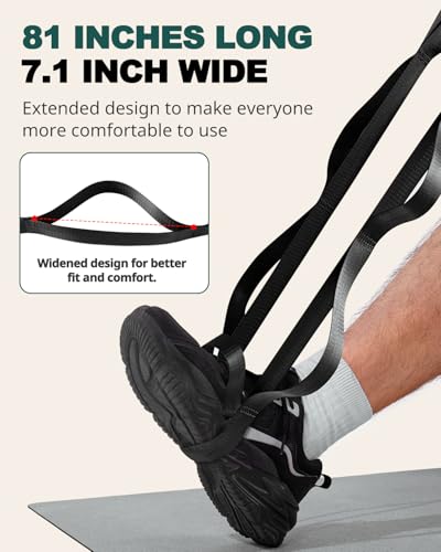 Trideer Non-Elastic Stretching Strap with Loops for Physical Therapy & Rehab, Knee Hip Leg ROM Post-Surgery, Yoga Strap for Stretching, Leg Lifter Strap Mobility Aid, Hamstring Calf Back