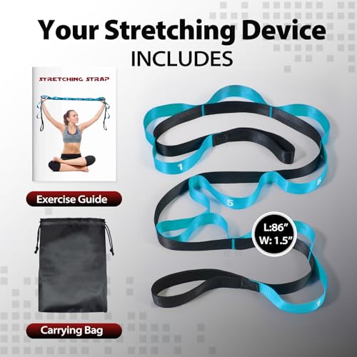 Stretching Strap with Loops for Physical Therapy,Yoga Strap for Stretching,Home Workout,Pilate & Flexibility Training,Non-Elastic Exercise Stretch Band for Hamstring,Leg Stretcher Belt,Flexibility Fascia