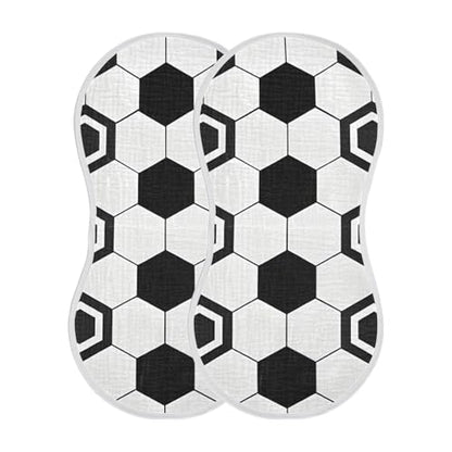 Soccer Print Muslin Burp Cloths 2 Pack - Extra Large 22"x11", 4-Layer Soft Absorbent Cotton, Waterproof Backing, Baby Drool Rags for Newborn