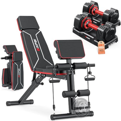 GIKPAL Adjustable Weight Bench - Workout Bench Press for Home Gym - color: Red 5-Gear 55LB Pair
