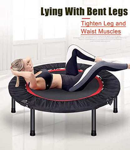40"/48" Fitness Rebounder Trampoline with 4-Level Adjustable Foam Handle, Quiet and Stable Exercise Trampoline for Kids Adults, Indoor/Outdoor Mini Trampoline - color: Red