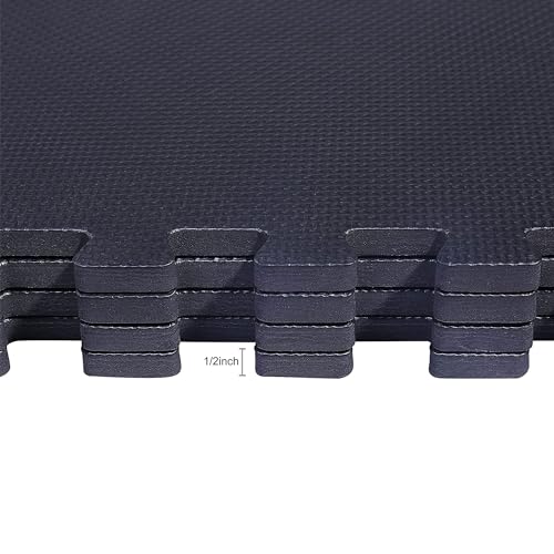 BalanceFrom 2-Pack 36-Count 24x24x0.5 Inch EVA Interlocking Foam Exercise Tile Mat, Black – Non-Slip Puzzle Flooring for Home Gym, Fitness Studio, or Playroom