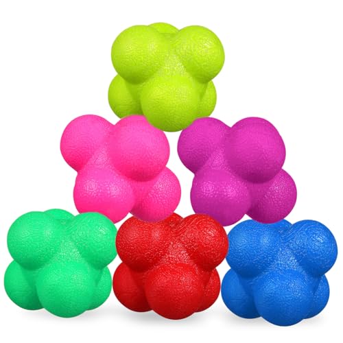 6pcs Reaction Balls for Agility and Reflex Training Hexagonal Fitness Balls Bright Colors for Sports Exercise Improve Hand-Eye Coordination and Boost Reaction