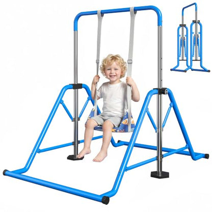 Expandable Gymnastics Bars 45''-61'' with Side Support Bars for Kids - color: Blue with swing