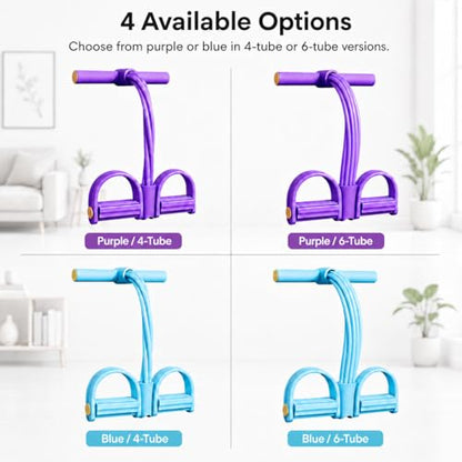 Bungee Rope Pedal Tension Brace, 4 Tubes/6 Tubes Optional, Latex Elastic Band for Abs Training, Leg Stretching and Strength Training, Blue/Purple