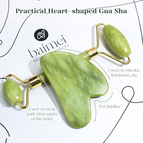 BAIMEI IcyMe Gua Sha & Jade Roller Set, Cooling Face Roller & Guasha Tool for Face Depuffing, Facial Sculpting & Jawline Definition, Smooth Rolling Skincare Tools Gifts for Women & Men – Green - color: Green